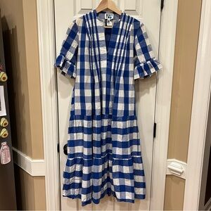 NEW Anthropologie Whit Two Blue White Gingham Dress Tiered Midi Women’s XS